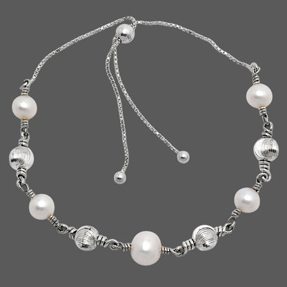 Adjustable 925 Silver Pearl & Gemstone Beaded Bracelet Jewelry for Women AGB1003 B-1024