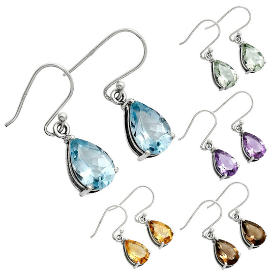 Classic 925 Sterling Silver Teardrop Earrings with Natural Gemstones AGE1001 E-1021