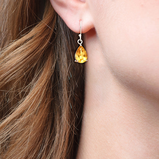 Classic 925 Sterling Silver Teardrop Earrings with Natural Gemstones AGE1001 E-1021