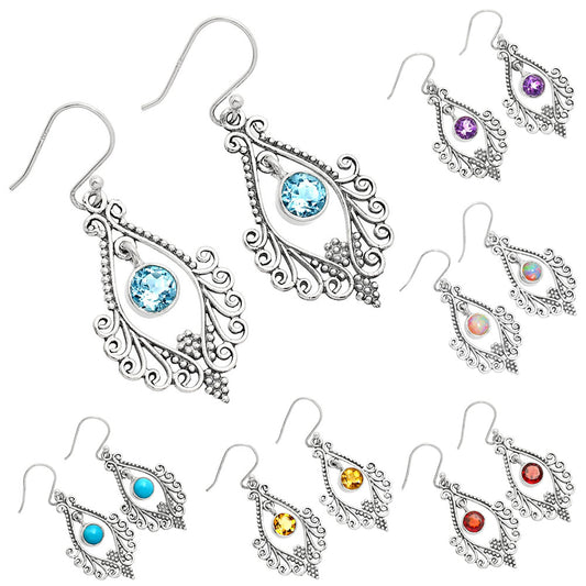 925 Sterling Silver Boho Filigree Gemstone Dangle Earrings for Women AGE1002 E-1075