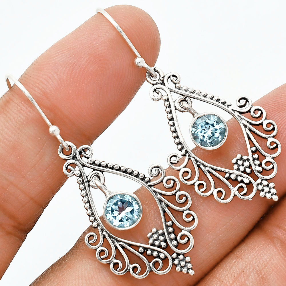925 Sterling Silver Boho Filigree Gemstone Dangle Earrings for Women AGE1002 E-1075