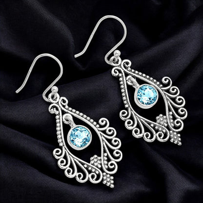 925 Sterling Silver Boho Filigree Gemstone Dangle Earrings for Women AGE1002 E-1075