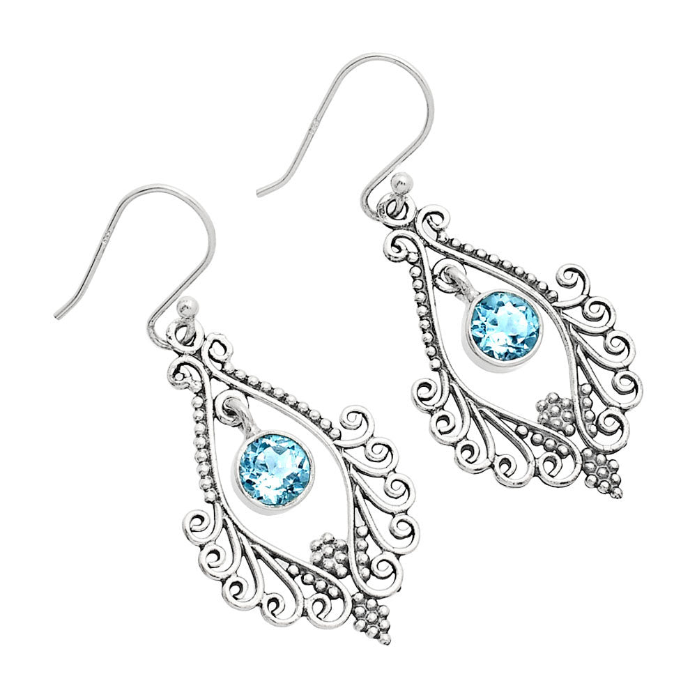 925 Sterling Silver Boho Filigree Gemstone Dangle Earrings for Women AGE1002 E-1075