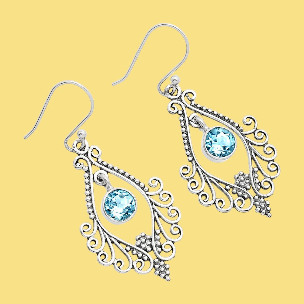 925 Sterling Silver Boho Filigree Gemstone Dangle Earrings for Women AGE1002 E-1075
