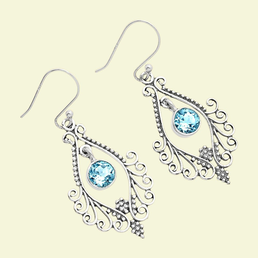 925 Sterling Silver Boho Filigree Gemstone Dangle Earrings for Women AGE1002 E-1075