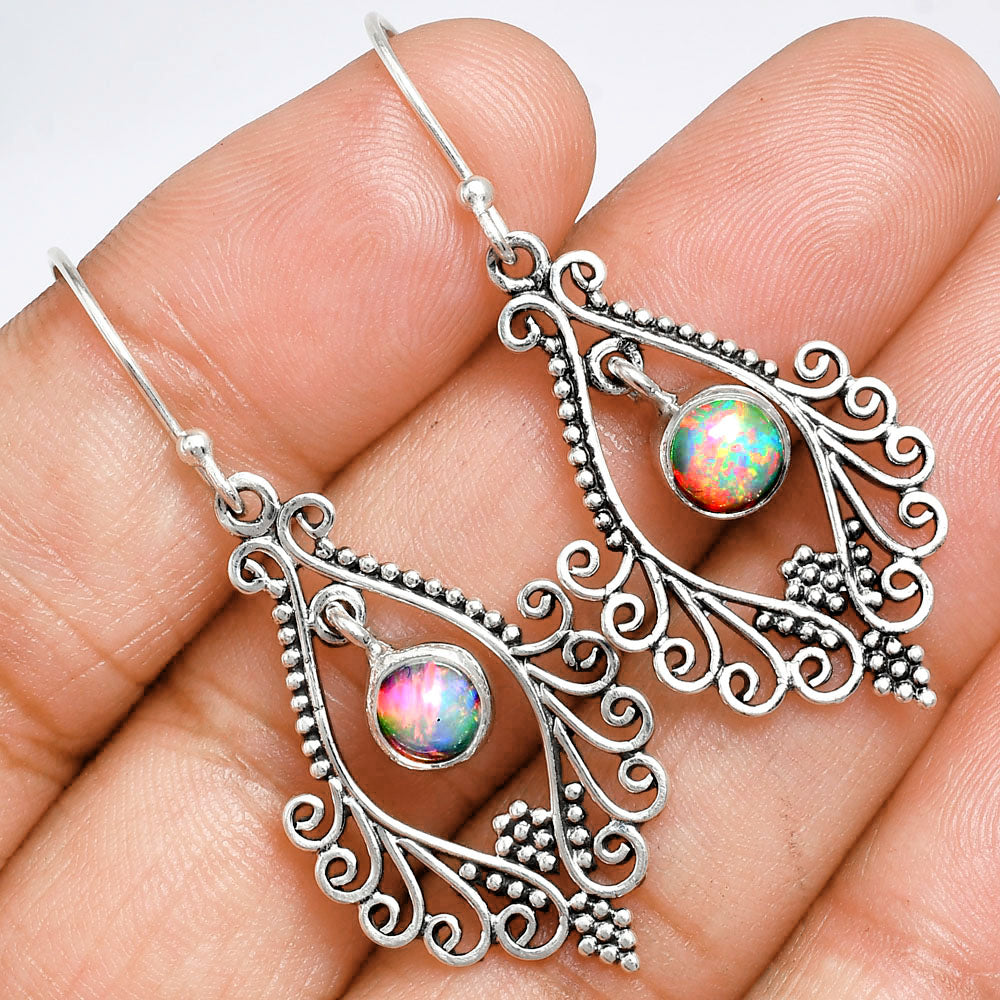 925 Sterling Silver Boho Filigree Gemstone Dangle Earrings for Women AGE1002 E-1075