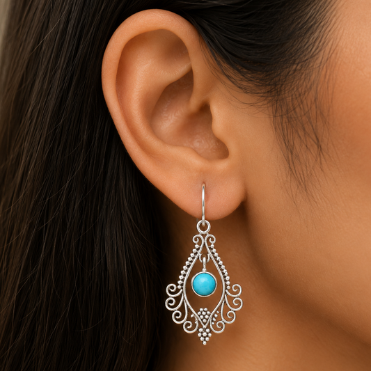 925 Sterling Silver Boho Filigree Gemstone Dangle Earrings for Women AGE1002 E-1075