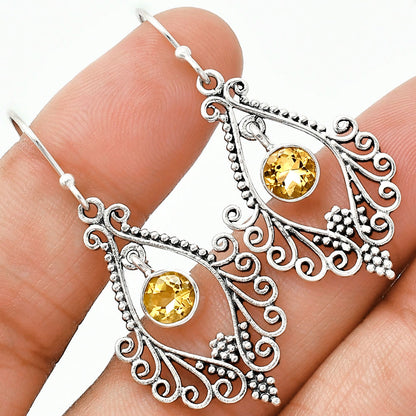 925 Sterling Silver Boho Filigree Gemstone Dangle Earrings for Women AGE1002 E-1075