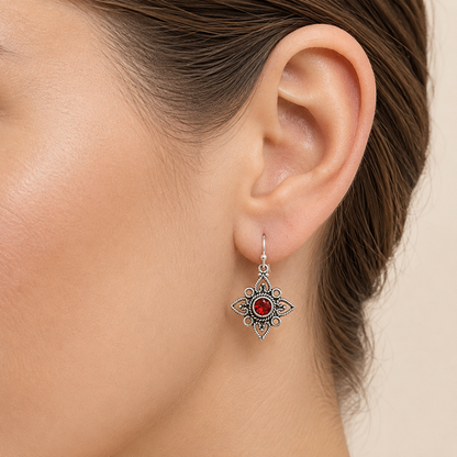 Handcrafted 925 Sterling Silver Bohemian Star Natural Gemstone Earrings AGE1003 E-1250