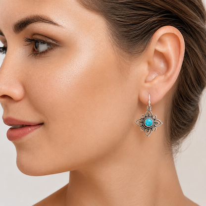 Handcrafted 925 Sterling Silver Bohemian Star Natural Gemstone Earrings AGE1003 E-1250