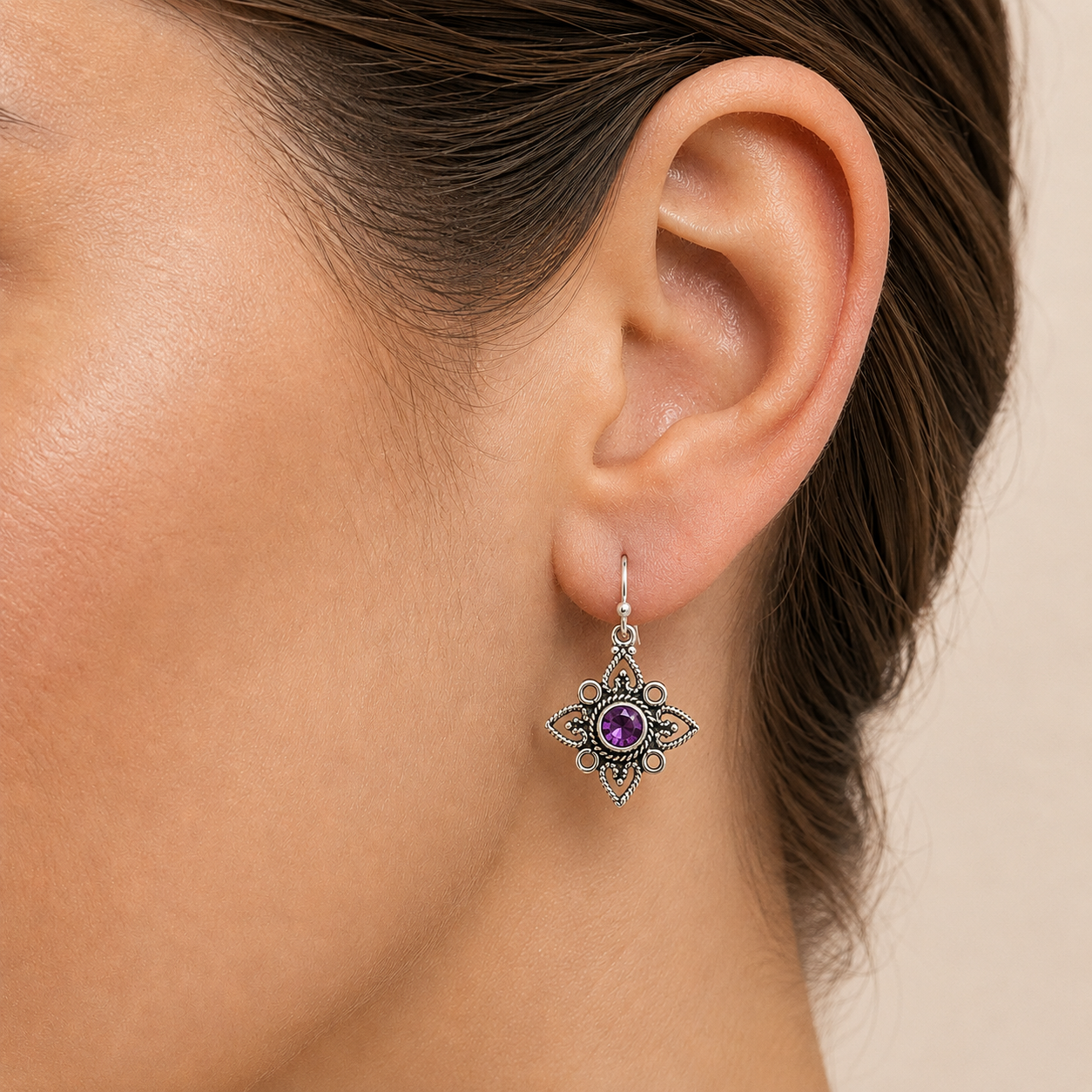 Handcrafted 925 Sterling Silver Bohemian Star Natural Gemstone Earrings AGE1003 E-1250