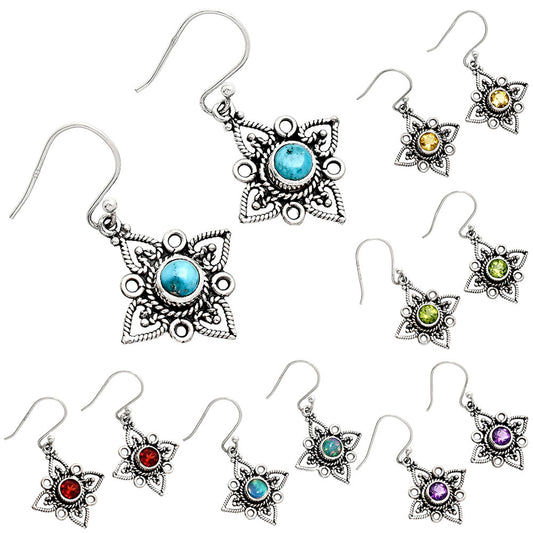 Handcrafted 925 Sterling Silver Bohemian Star Natural Gemstone Earrings AGE1003 E-1250