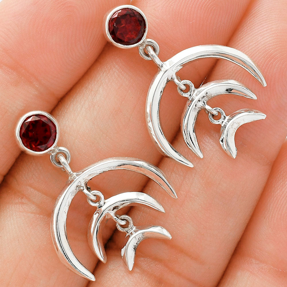 Wiccan Triple Moon Goddess Earrings with Gemstone 925 Sterling Silver AGE1004 E-1249