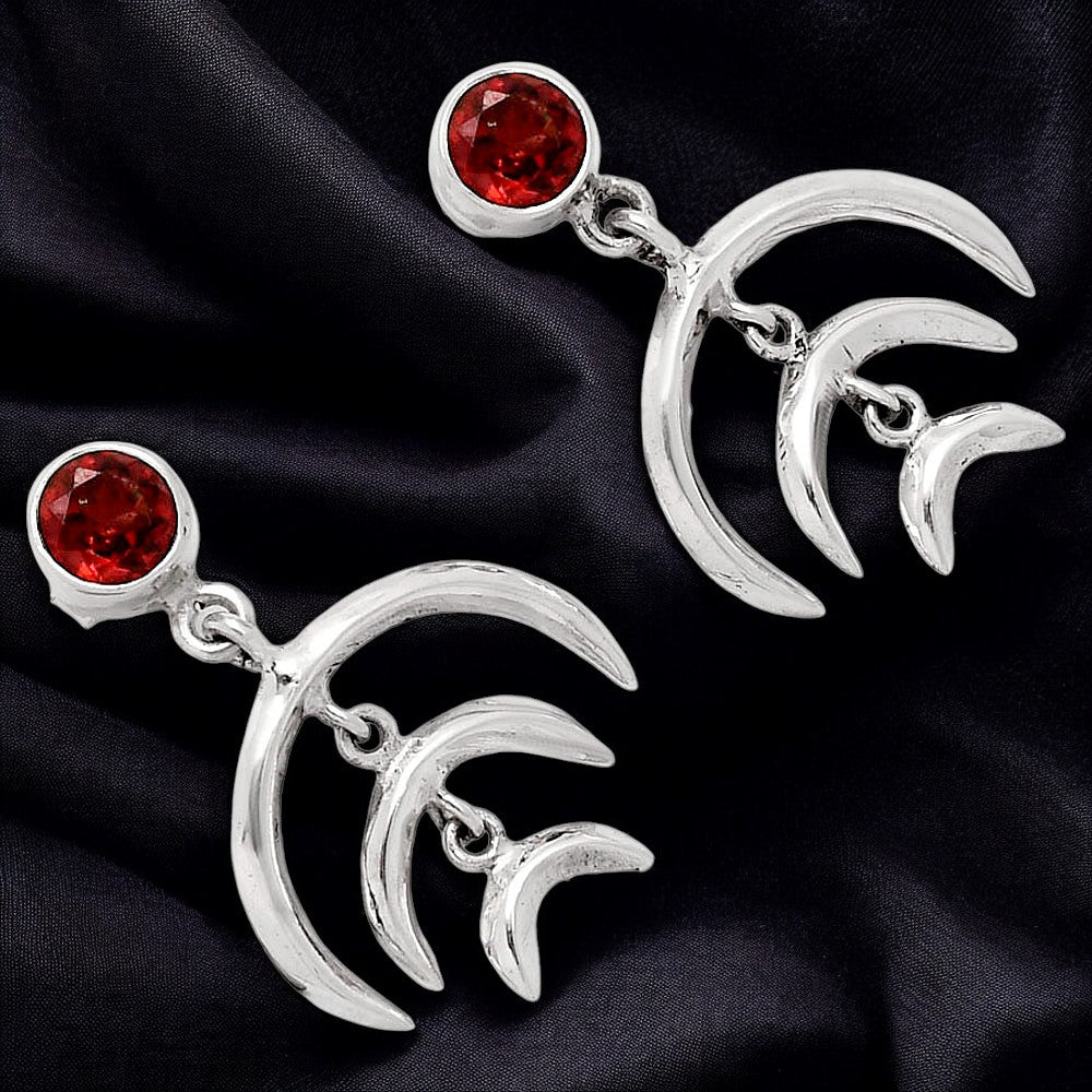 Wiccan Triple Moon Goddess Earrings with Gemstone 925 Sterling Silver AGE1004 E-1249