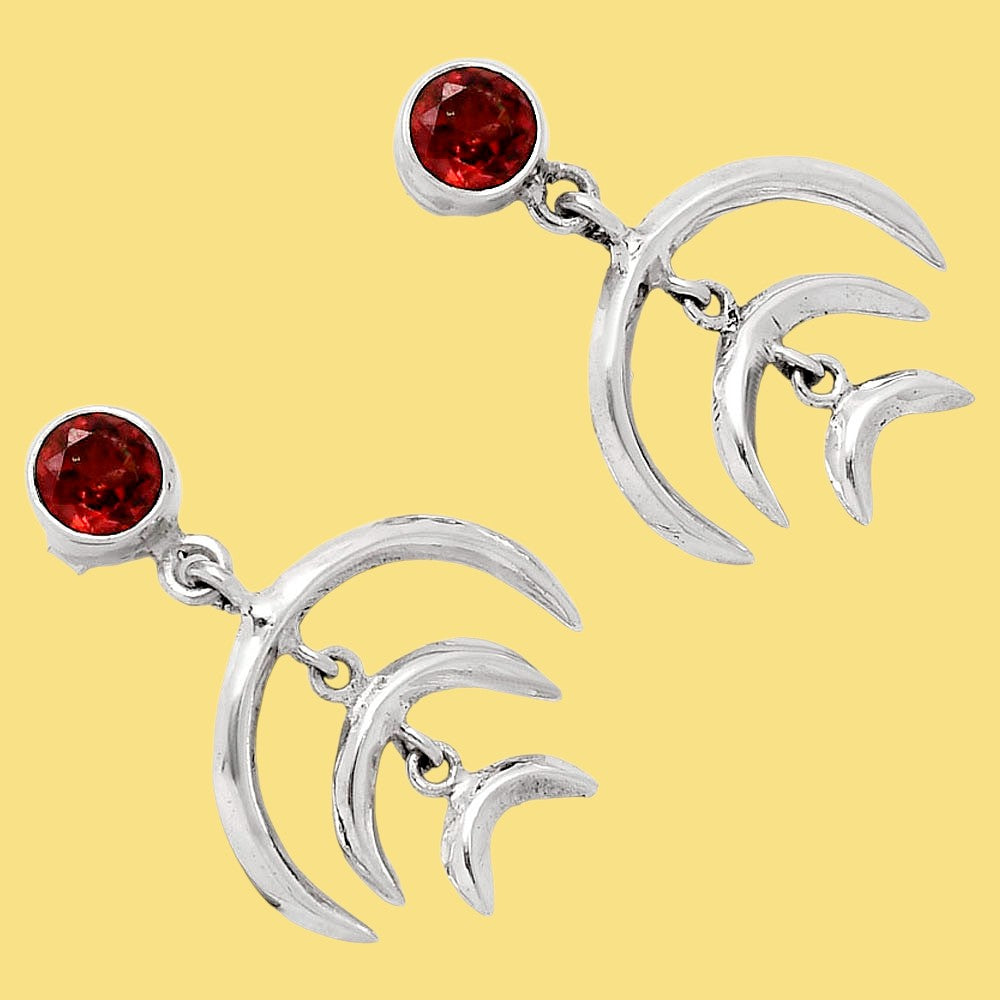 Wiccan Triple Moon Goddess Earrings with Gemstone 925 Sterling Silver AGE1004 E-1249