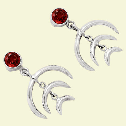 Wiccan Triple Moon Goddess Earrings with Gemstone 925 Sterling Silver AGE1004 E-1249