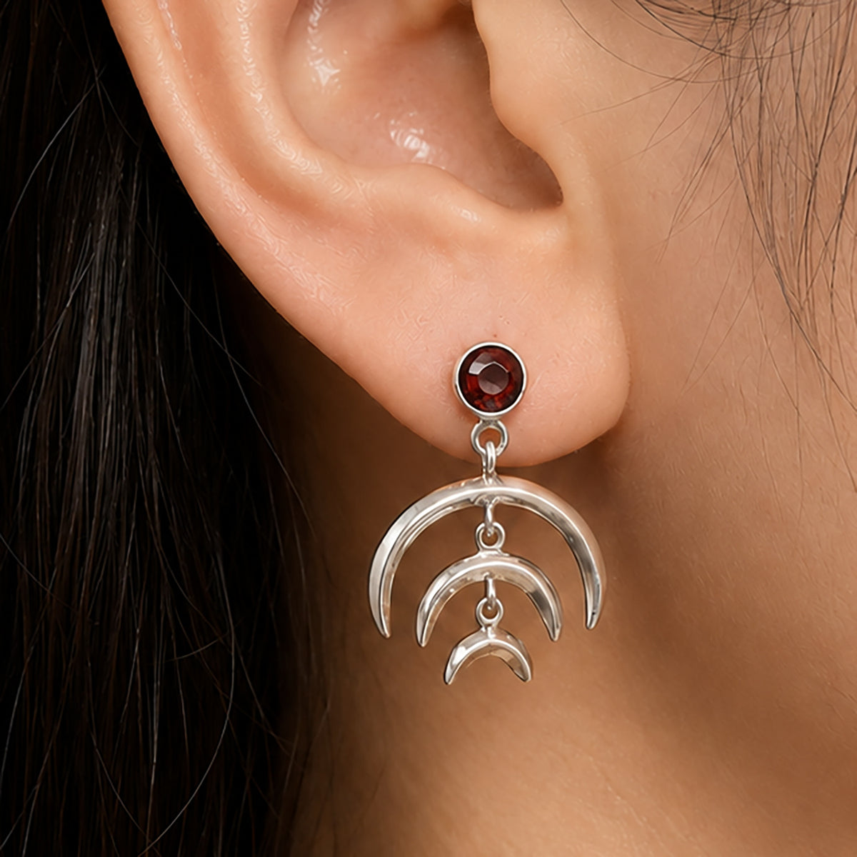 Wiccan Triple Moon Goddess Earrings with Gemstone 925 Sterling Silver AGE1004 E-1249
