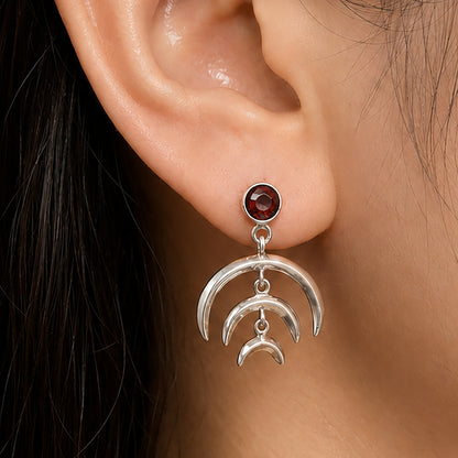 Wiccan Triple Moon Goddess Earrings with Gemstone 925 Sterling Silver AGE1004 E-1249