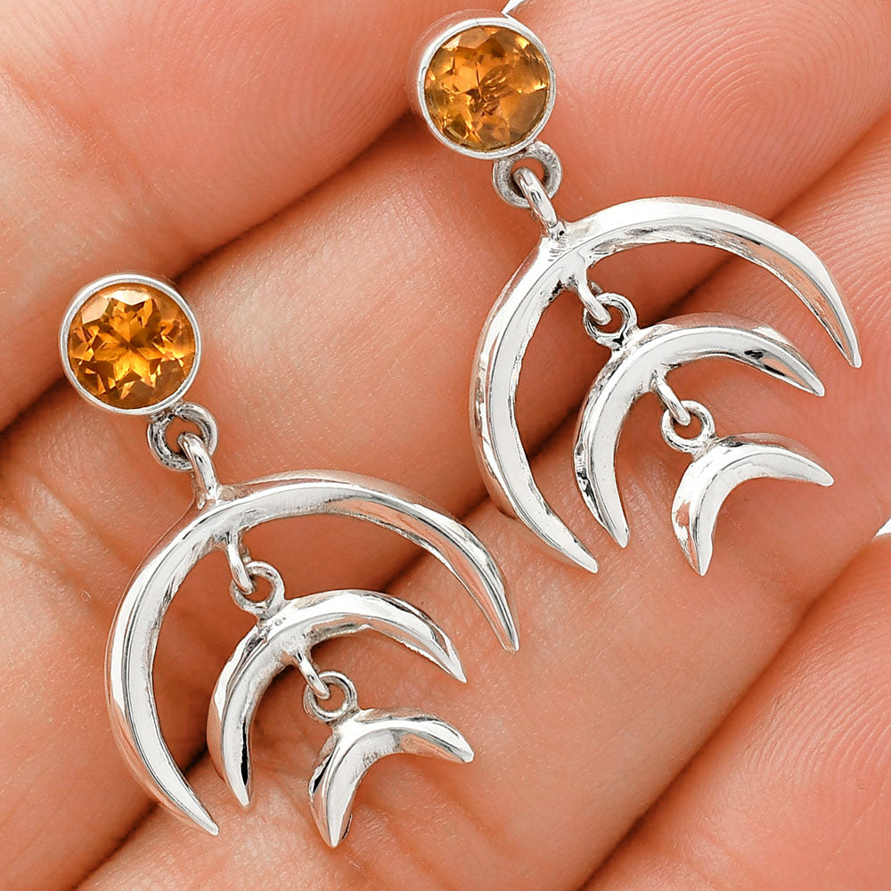 Wiccan Triple Moon Goddess Earrings with Gemstone 925 Sterling Silver AGE1004 E-1249