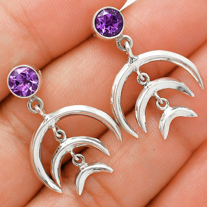 Wiccan Triple Moon Goddess Earrings with Gemstone 925 Sterling Silver AGE1004 E-1249