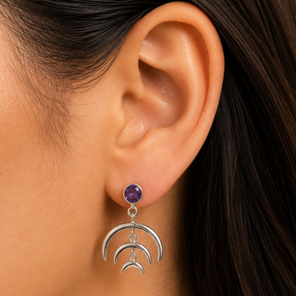 Wiccan Triple Moon Goddess Earrings with Gemstone 925 Sterling Silver AGE1004 E-1249