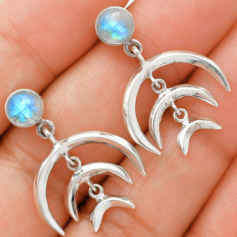 Wiccan Triple Moon Goddess Earrings with Gemstone 925 Sterling Silver AGE1004 E-1249