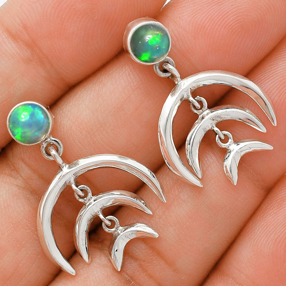 Wiccan Triple Moon Goddess Earrings with Gemstone 925 Sterling Silver AGE1004 E-1249