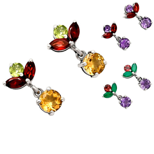 925 Sterling Silver Multi-Gemstone Cluster Drop Earrings for Women AGE1005 E-1060