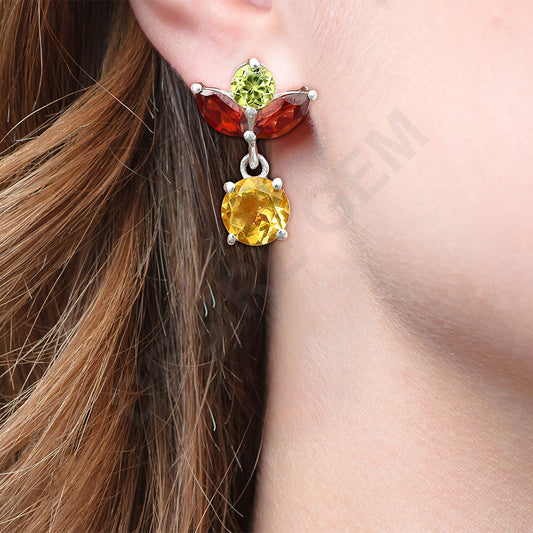 925 Sterling Silver Multi-Gemstone Cluster Drop Earrings for Women AGE1005 E-1060