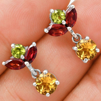 925 Sterling Silver Multi-Gemstone Cluster Drop Earrings for Women AGE1005 E-1060