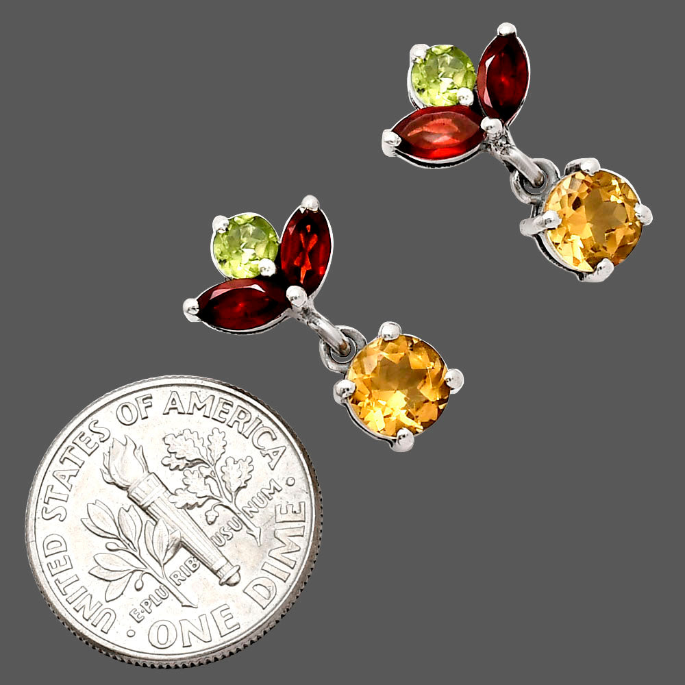 925 Sterling Silver Multi-Gemstone Cluster Drop Earrings for Women AGE1005 E-1060