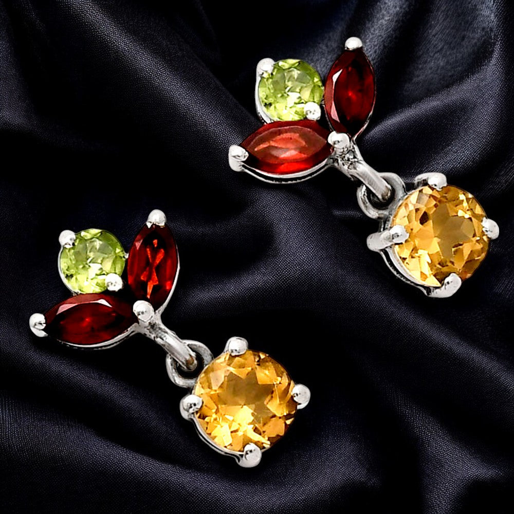 925 Sterling Silver Multi-Gemstone Cluster Drop Earrings for Women AGE1005 E-1060
