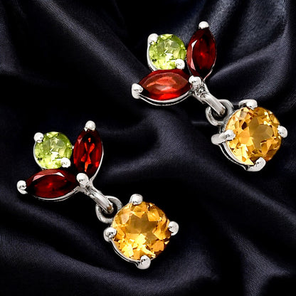 925 Sterling Silver Multi-Gemstone Cluster Drop Earrings for Women AGE1005 E-1060