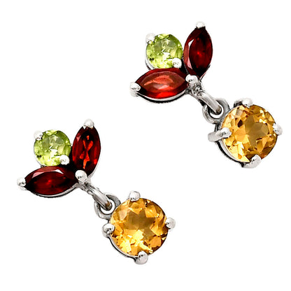 925 Sterling Silver Multi-Gemstone Cluster Drop Earrings for Women AGE1005 E-1060