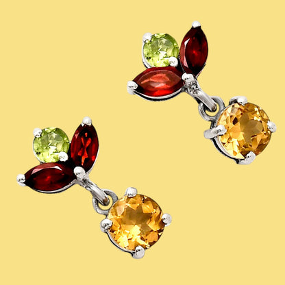 925 Sterling Silver Multi-Gemstone Cluster Drop Earrings for Women AGE1005 E-1060