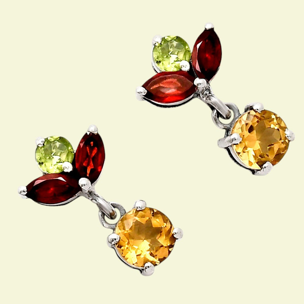 925 Sterling Silver Multi-Gemstone Cluster Drop Earrings for Women AGE1005 E-1060