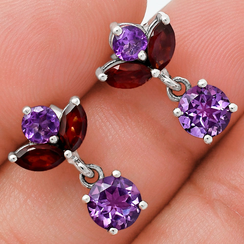 925 Sterling Silver Multi-Gemstone Cluster Drop Earrings for Women AGE1005 E-1060