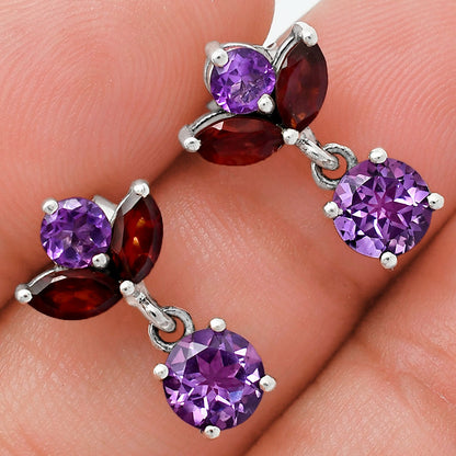 925 Sterling Silver Multi-Gemstone Cluster Drop Earrings for Women AGE1005 E-1060
