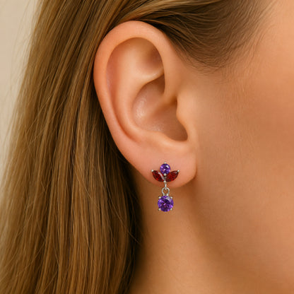 925 Sterling Silver Multi-Gemstone Cluster Drop Earrings for Women AGE1005 E-1060