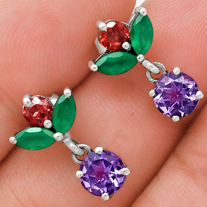 925 Sterling Silver Multi-Gemstone Cluster Drop Earrings for Women AGE1005 E-1060