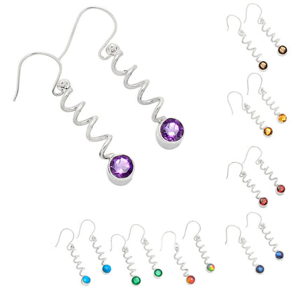 Handcrafted Boho Spiral Dangle Earrings with Gemstone in 925 Silver AGE1006 E-1047