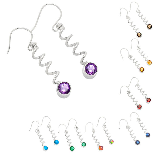 Handcrafted Boho Spiral Dangle Earrings with Gemstone in 925 Silver AGE1006 E-1047