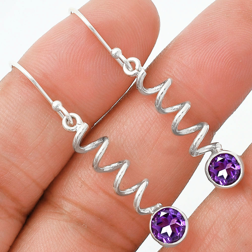 Handcrafted Boho Spiral Dangle Earrings with Gemstone in 925 Silver AGE1006 E-1047