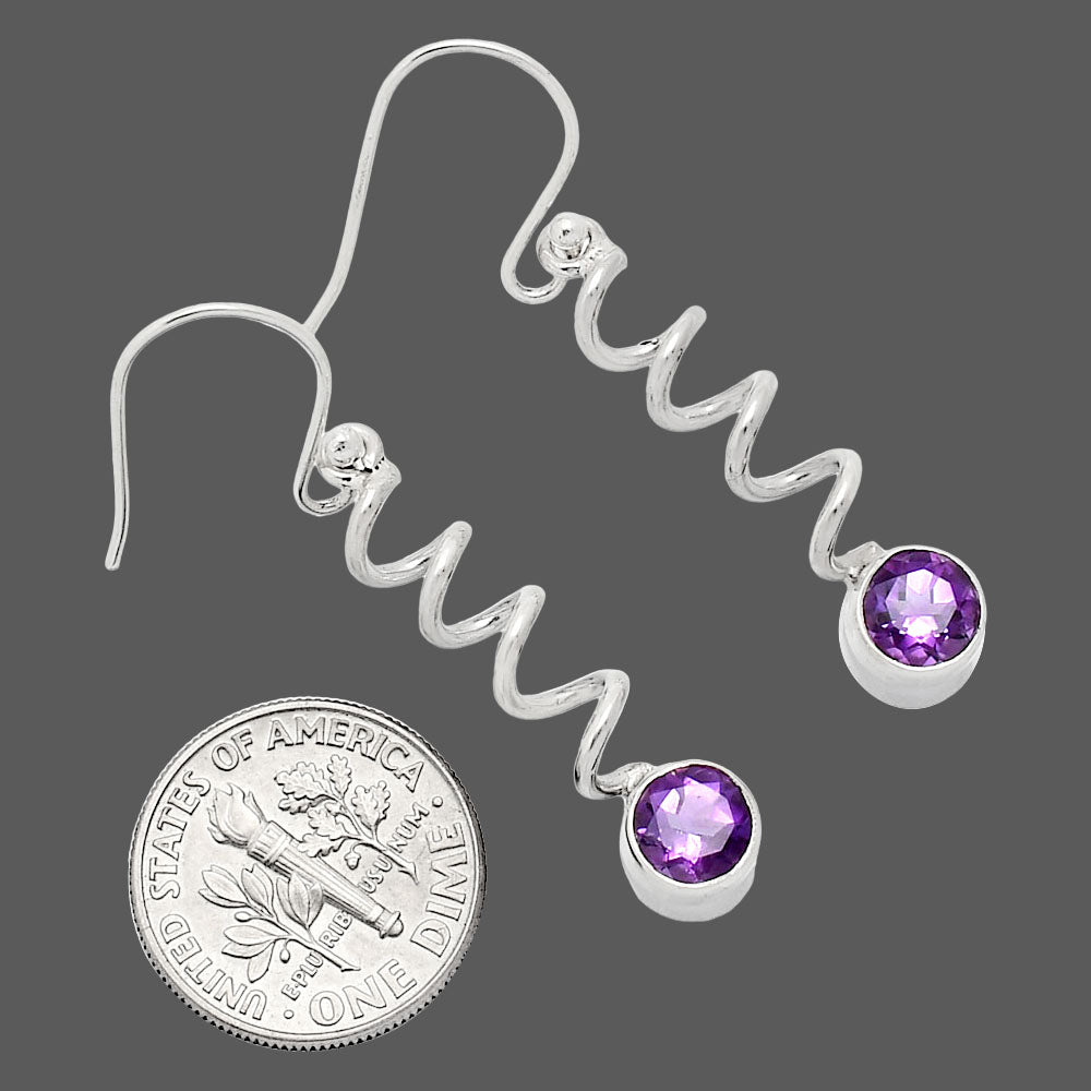 Handcrafted Boho Spiral Dangle Earrings with Gemstone in 925 Silver AGE1006 E-1047