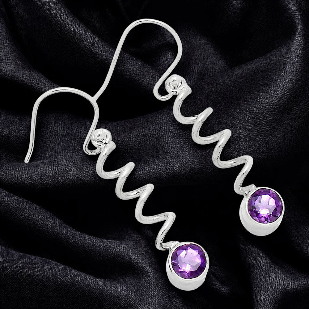 Handcrafted Boho Spiral Dangle Earrings with Gemstone in 925 Silver AGE1006 E-1047
