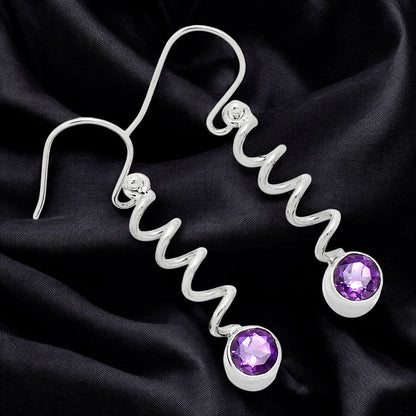 Handcrafted Boho Spiral Dangle Earrings with Gemstone in 925 Silver AGE1006 E-1047