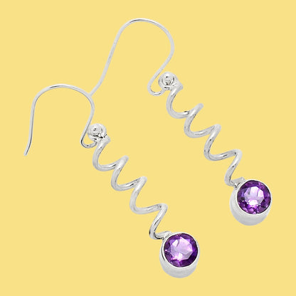 Handcrafted Boho Spiral Dangle Earrings with Gemstone in 925 Silver AGE1006 E-1047