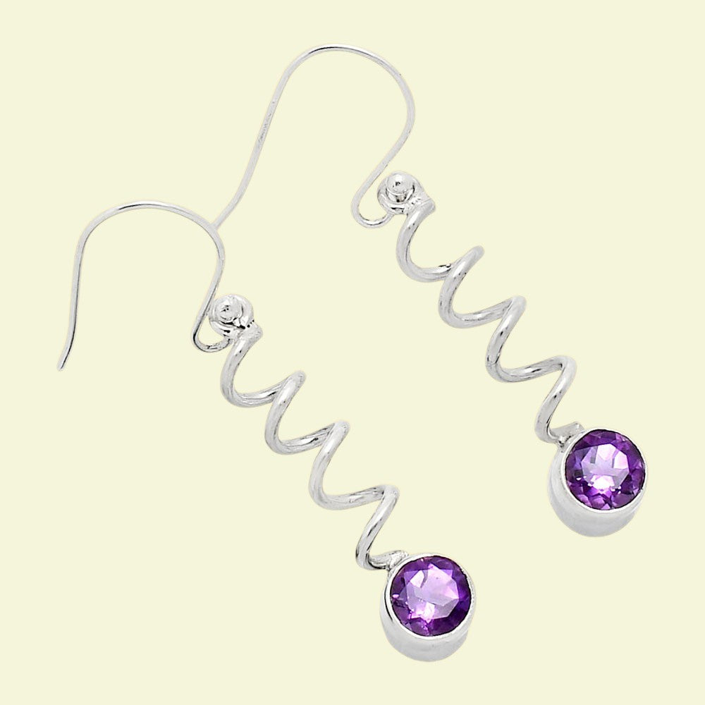 Handcrafted Boho Spiral Dangle Earrings with Gemstone in 925 Silver AGE1006 E-1047