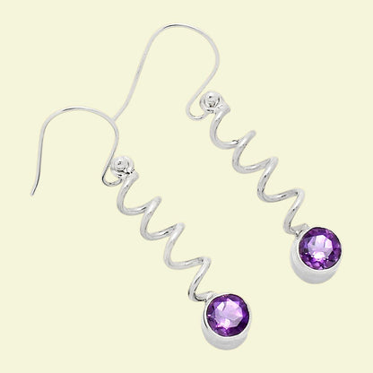 Handcrafted Boho Spiral Dangle Earrings with Gemstone in 925 Silver AGE1006 E-1047
