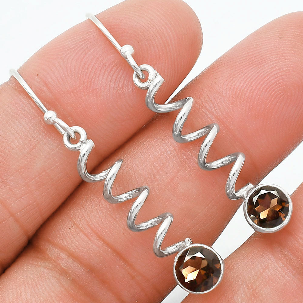 Handcrafted Boho Spiral Dangle Earrings with Gemstone in 925 Silver AGE1006 E-1047